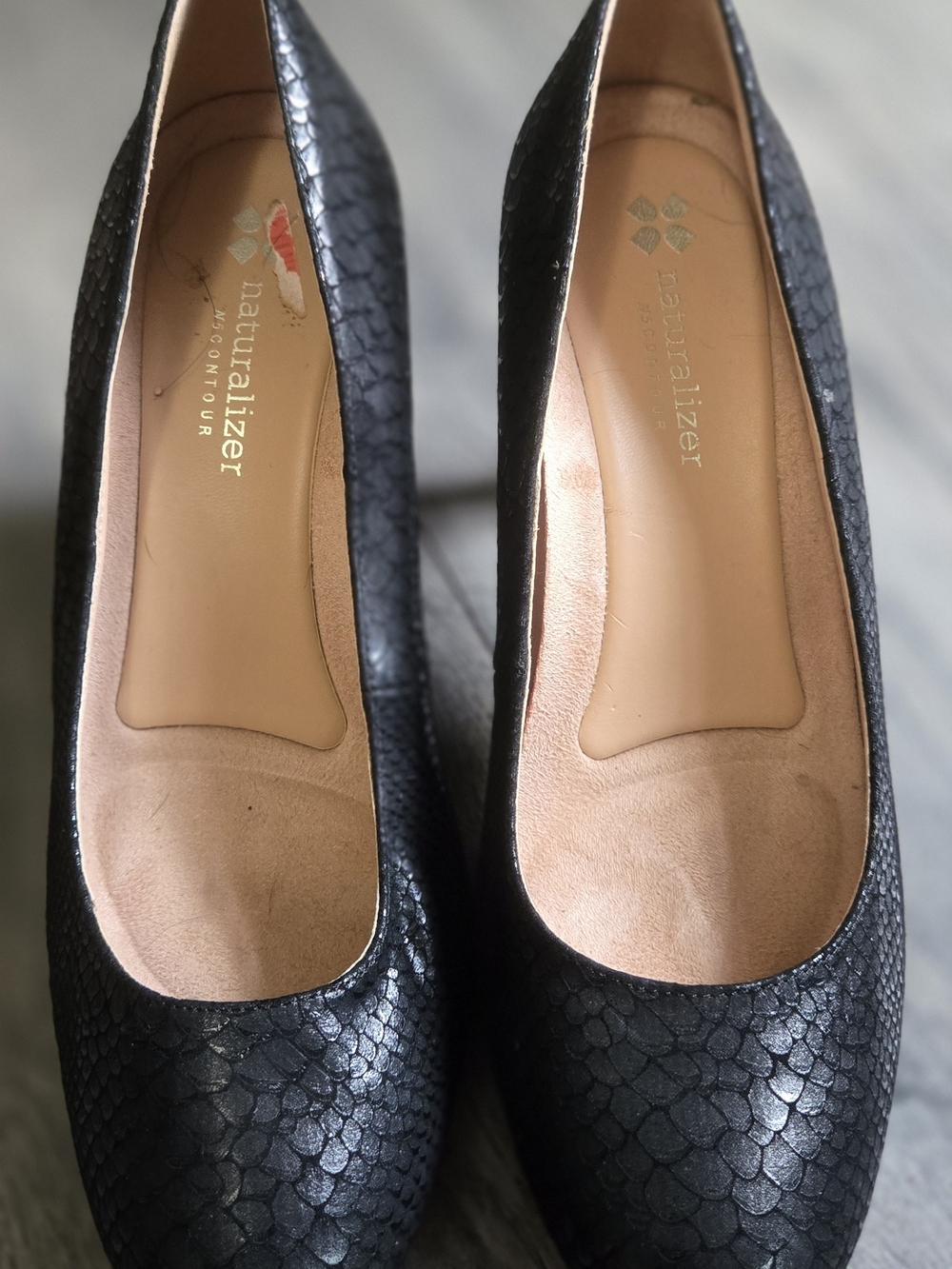 INaturalizer Black Faux-Snakeskin Round-Toe 3 Inch Heels